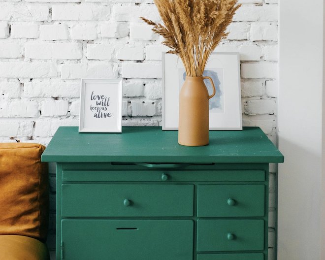 green drawers in a cozy home